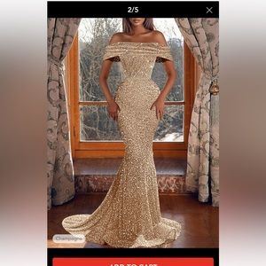 Brand new body flattering sequence gold gown.